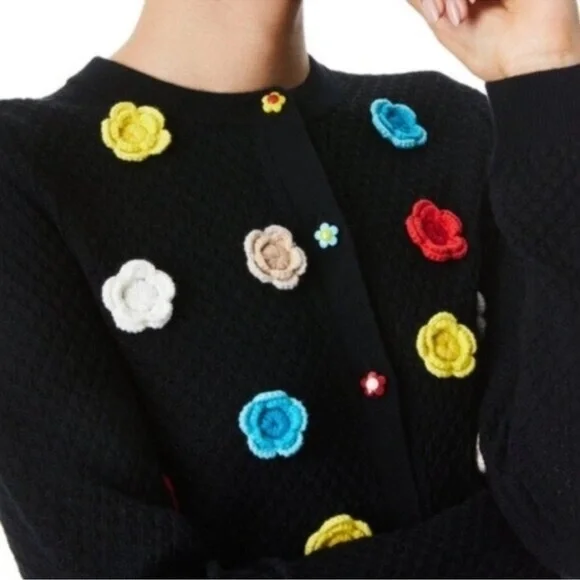 Alice + Olivia Selma Floral Colorful Crochet Pointelle Cardigan